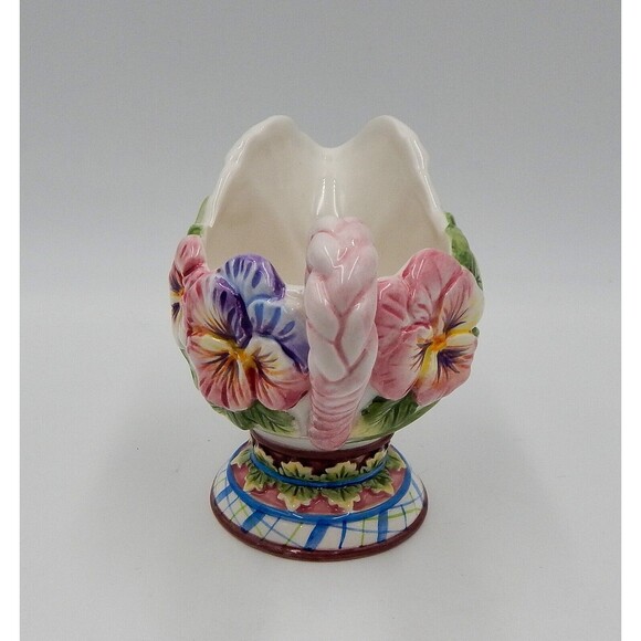 Fitz and Floyd Classics Halcyon Creamer Pitcher Floral Pansies 8 Oz Vintage - Picture 4 of 9